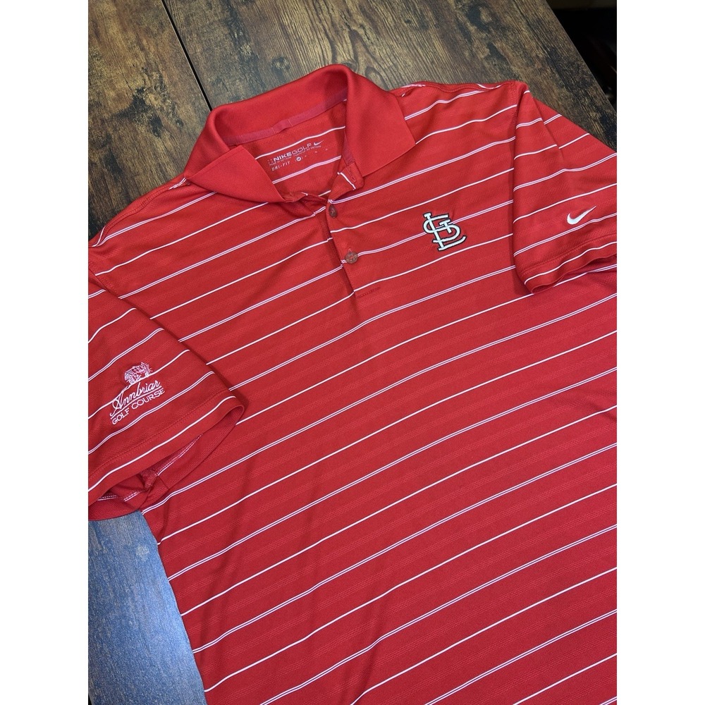 Nike Golf Polo Shirt St Louis Cardinals Men's M Dri-fit Red Striped Annbriar